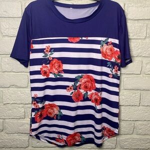 Floral Striped Navy Top